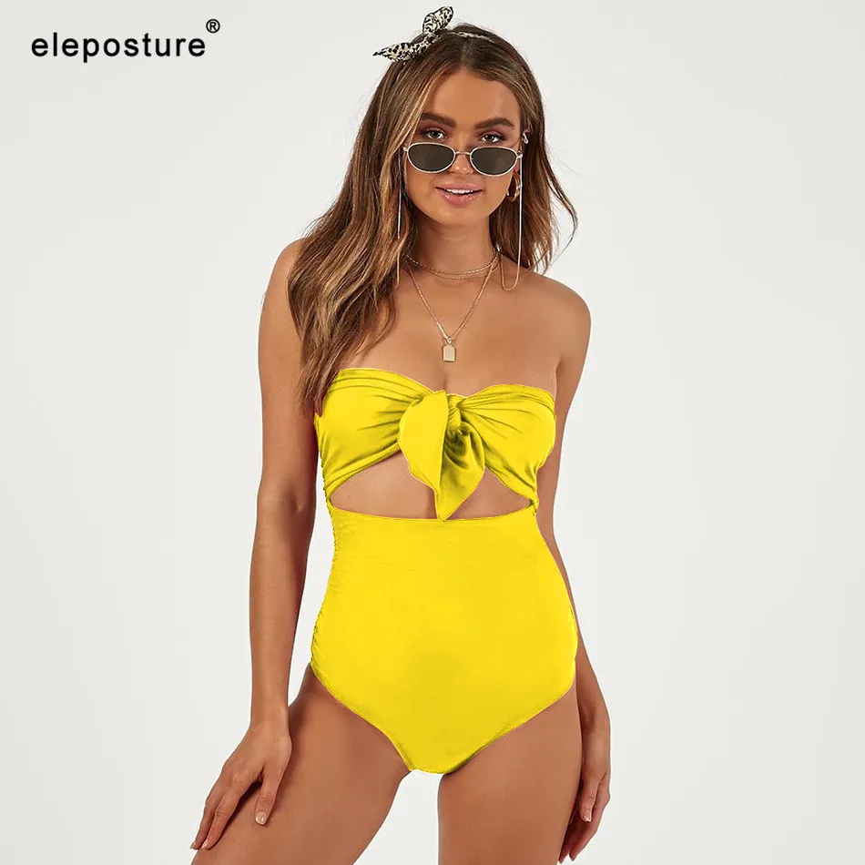 Сексуальный слитный купальник для женщин с открытыми плечами, купальник с пуш-ап, монокини, купальник в горошек, летняя пляжная одежда, купальник - Цвет: Цвет: желтый