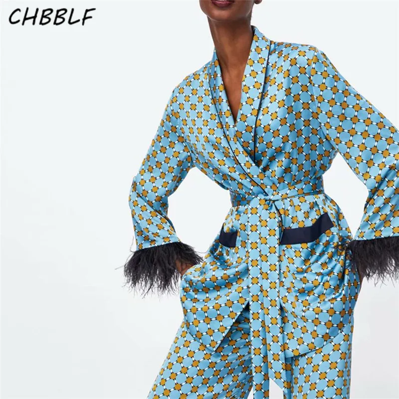 

CHBBLF women vintage print loose kimono coat bow tie sashes pockets tassel decorate outerwear ladies autumn tops XDL1497