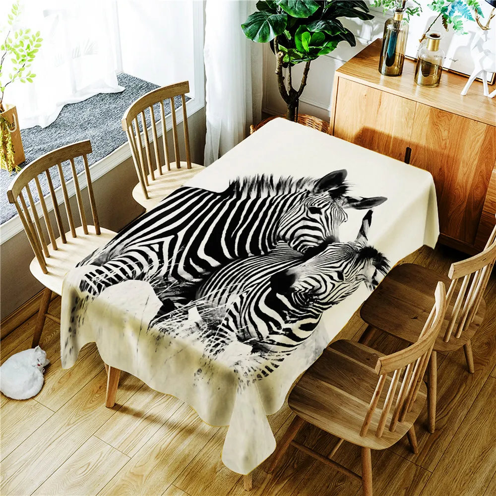 

Senisaihon Rectangular 3D Printed tablecloth Cartoon Black White zebra Pattern Polyester Table cloth Wedding Party Table Cover