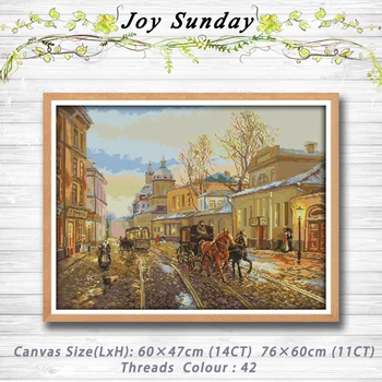 

Street views European building scenery carriage painting dmc 14CT 11CT counted cross stitch kits embroidery set Needlework Set