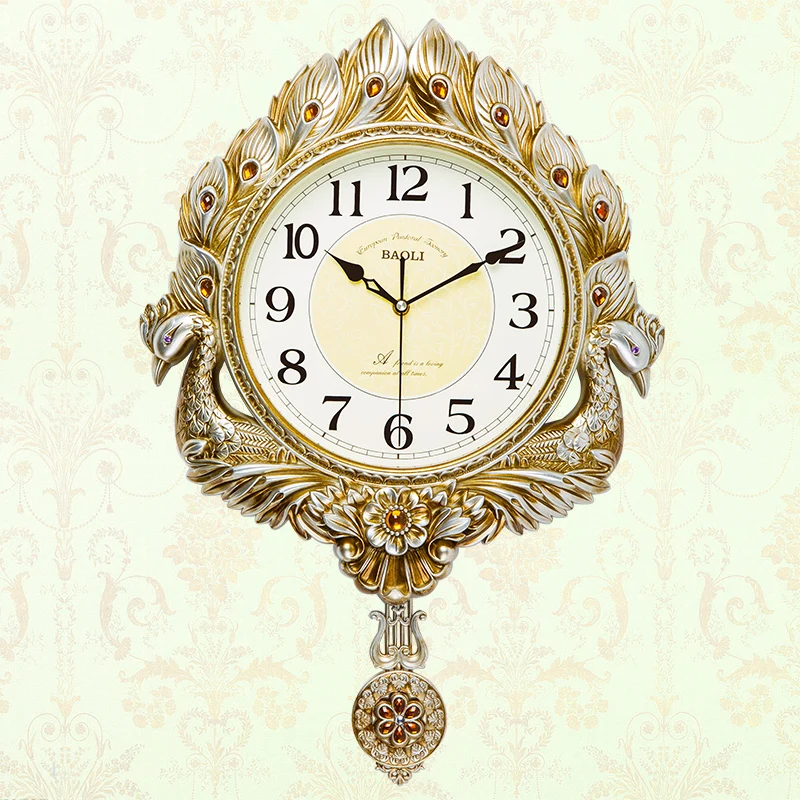 Retro Peacock Frame Swing Wall Clock B-42X62cm  