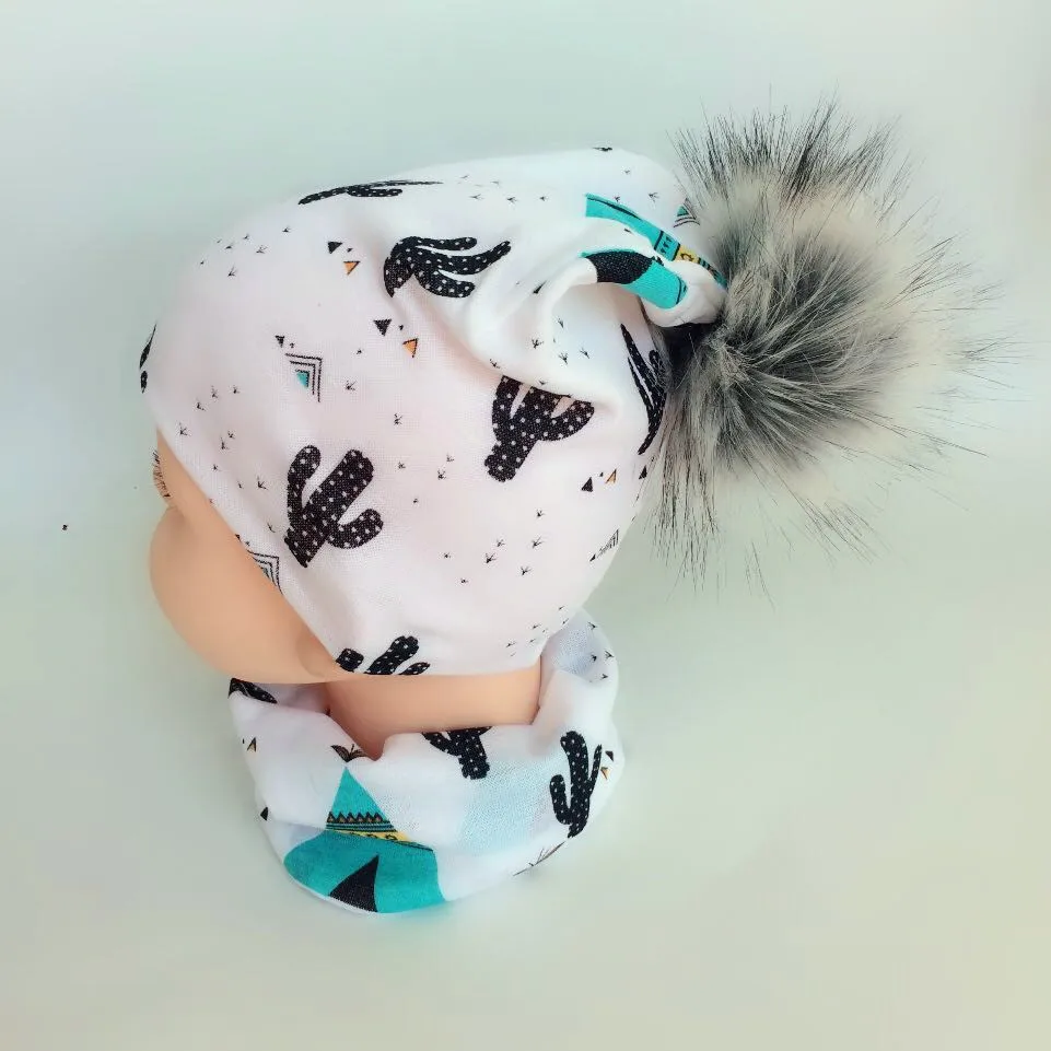 children's pom pom Hat Autumn Winter Baby Hat Girls Boys Cap Kids Beanie bonnet Collar Scarf set baby Photography props