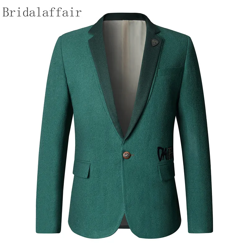 2018 Smart Casual Blazer Men Jacket Fashion Green Tweed Blazers High