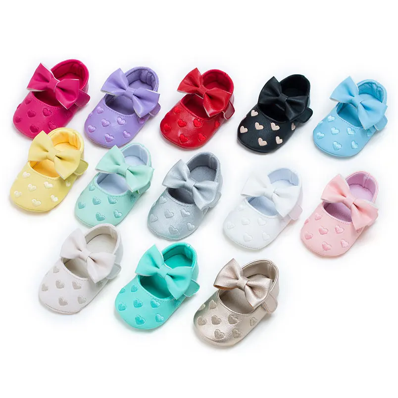 Baby Girls Casual Shoes Moccasins Bowknots Anti-Slip Soft Sole Crib Embroidery love Prewalker Toddlers First Walking Play Mats