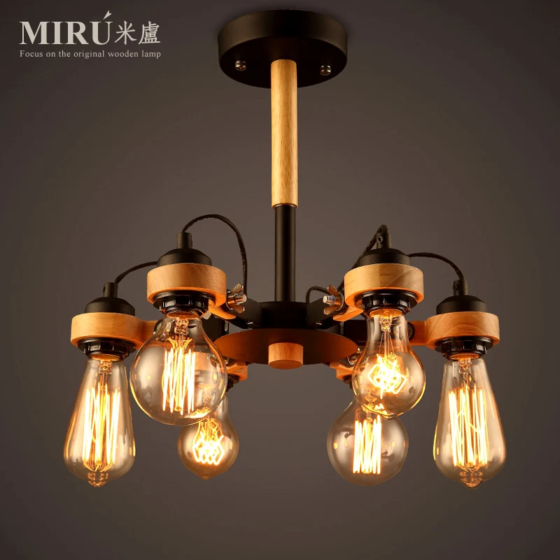 

3/6 Lights Wooden Nordic Dining Room Pendant Light American Loft Studio Light Bar Cafe Lights AC90-260V Free Shipping