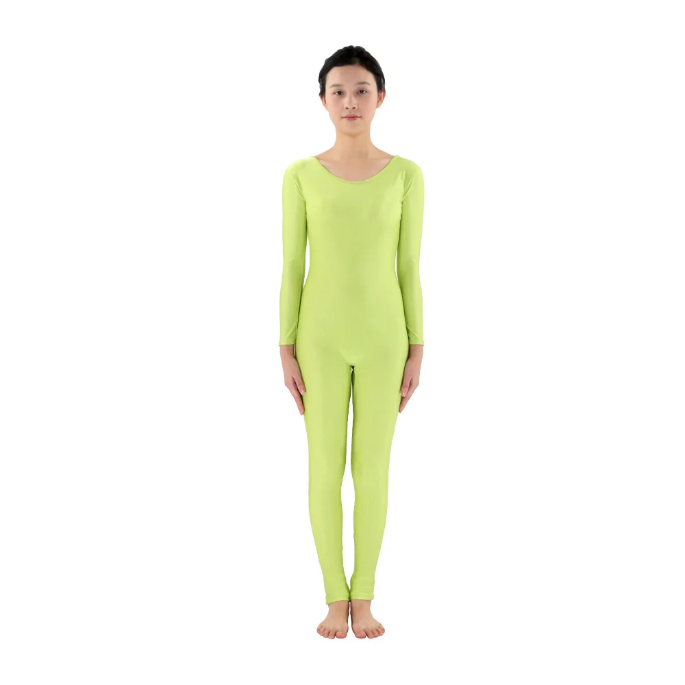Scoop Neck Full Body Spandex Dance Unitard GreenYellow