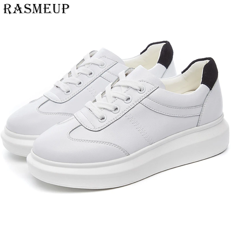 

RASMEUP White Sneakers Women Platform 2019 Brand Spring Leather Comfortable Casual Lightweight Women's Shoes Lady Flat Footwear