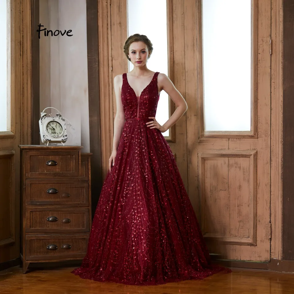 Finove, вечернее платье, длинное,, Robe de soiree, винно-красное, светоотражающее платье, расшитое блестками, сексуальное, v-образный вырез, ТРАПЕЦИЕВИДНОЕ, официальное, для вечеринки, женское платье