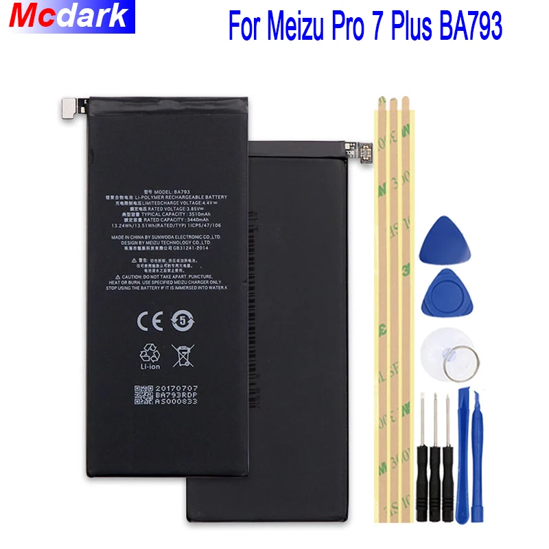 

Mcdark 3510mAh Battery For Meizu Pro 7 Plus BA793 Batterie Bateria Accumulator AKKU ACCU PIL Mobile Phone +Tools