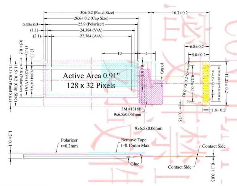 SPI 0,91 дюймовый синий/белый OLED дисплей 128*32 15pin OLED экран SSD1306SPI интерфейс QT1306P22B 0,91 дюймов OLED