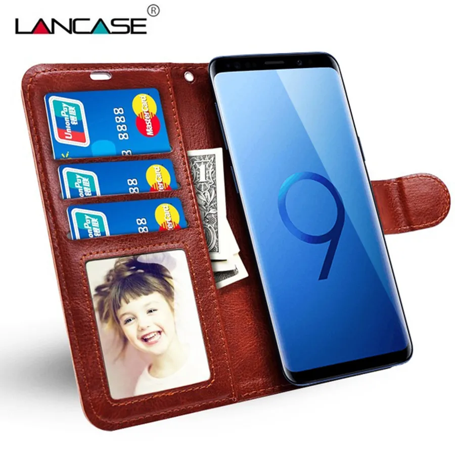 LANCASE бумажник чехол для samsung S9/S9 плюс Чехол для Note 9/8 бумажник чехол для samsung S8/S8 плюс кожаный чехол с подставкой