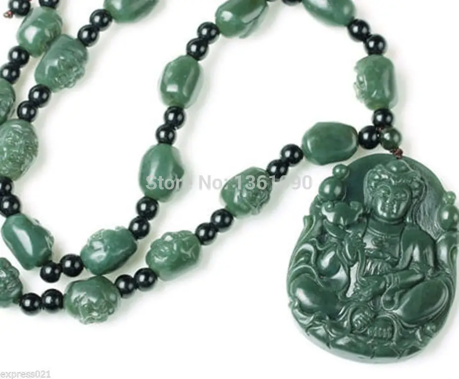 

00527 Rich 100% Natural Hetian Jade/Nephrite Eighteen Arhats Kwan-yin Pendant Necklace