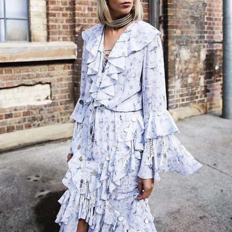 Big Promo s6vQj GALCAUR Summer Sequin Patchwork Dresses For Women V Neck Flare Long Sleeve Ruffles A Line Party Dress Female Fashion New 2019 Big Promo s6vQj GALCAUR Summer Sequin Patchwork Dresses For Women V Neck Flare Long Sleeve Ruffles A Line Party Dress Female Fashion New 2019
