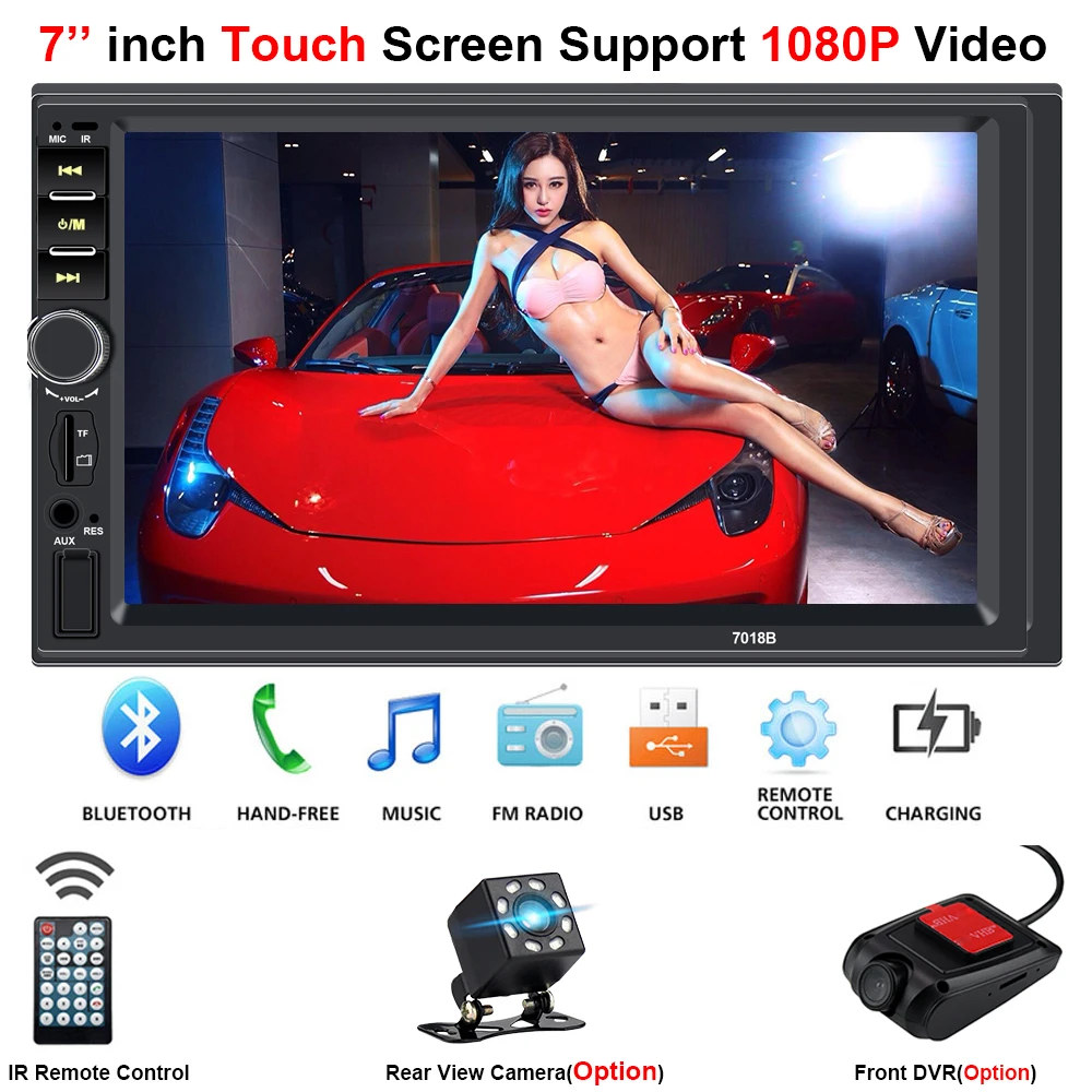 

2 Din Central Multimidia Multimedia Player 7'' Touch Screen Front DVR Rear View Camera Bluetooth Radio TF Mirror Link Autoradio