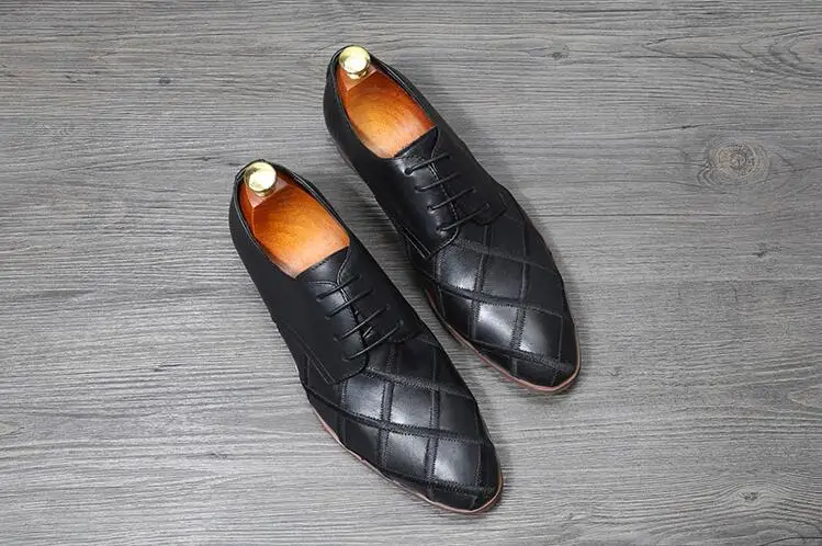 Couro Sapatos Genuíno Homens Oxfords Inteligentes De Preto Apontou Baixo Diamante Vestido Masculinos Do up Dedos Casuais Soft Salto Treliça Dos Lace tipo Avq0wTx0