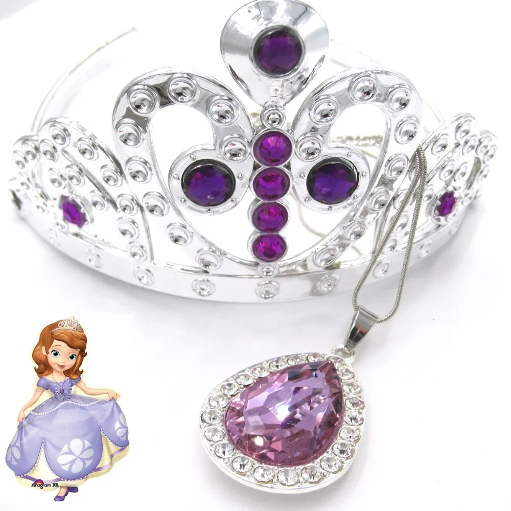 1 set bebé niñas Princesa Sofia la lágrima amuleto collares de cadena corona Tiara pelo Clip conjunto de regalo para niño - AliExpress Joyería y accesorios