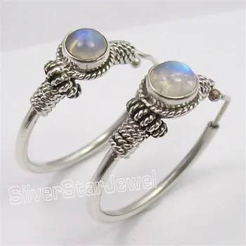 

0.9+ Silv AMETHYSTS APATITE PEARL TRIBAL INDIA HOOP Earrings 3.1CM