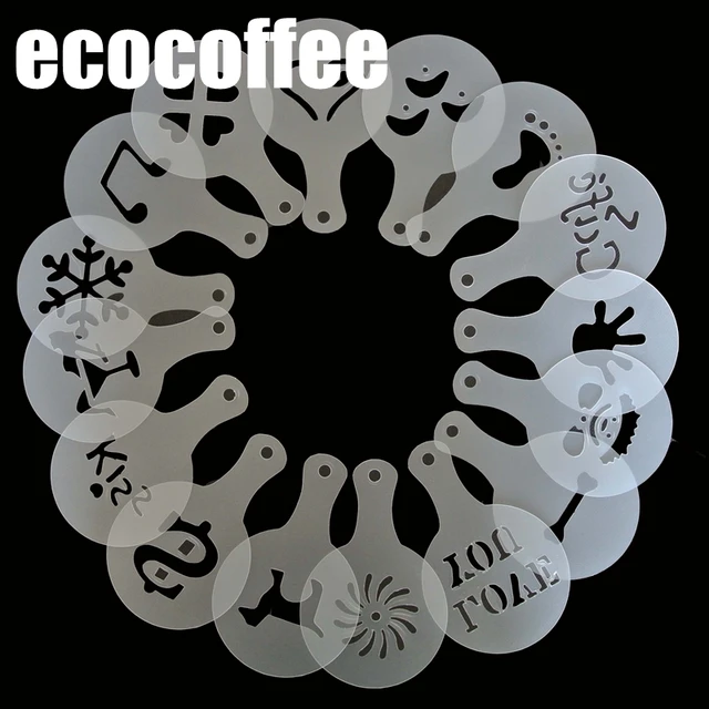 Cheap Ecocoffee 16Pcs Coffee Latte Cappuccino Barista Art Stencils Coffee Templates Accessories 