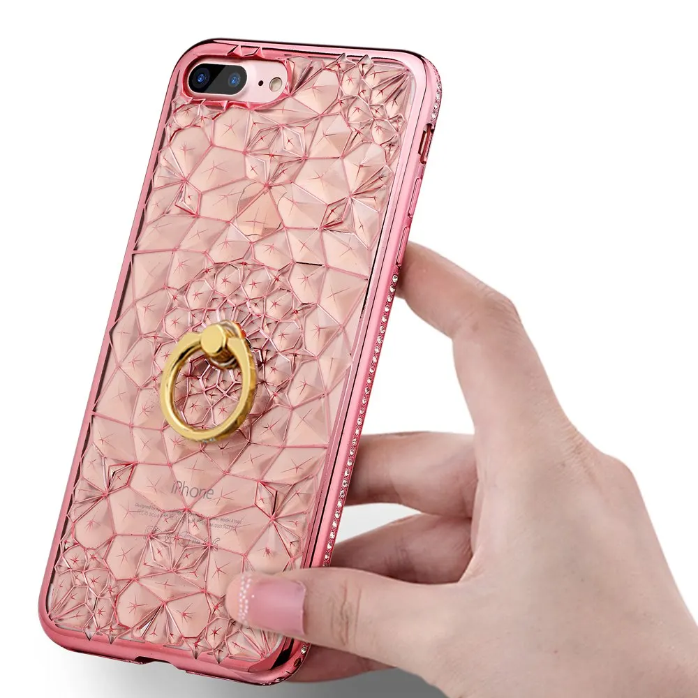 

Coque For iPhone 7 Case Glitter 3D Crystal Soft silicon Cover Bling Rhinestone Case For iPhone 7 Plus luxury case Stand Cover