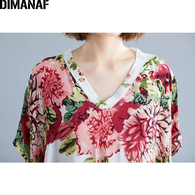 Женское платье макси DIMANAF, пляжное хлопковое платье большого размера с цветочным принтом, длинный летний сарафан свободного покроя размера 6XL