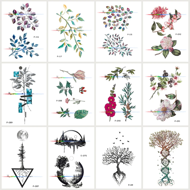 

Wyuen 12 PCS/lot Flower Tree Fake Tattoo Leaf Temporary Arm Tatoo Stickers for Woman Body Art Tattoos JY-034