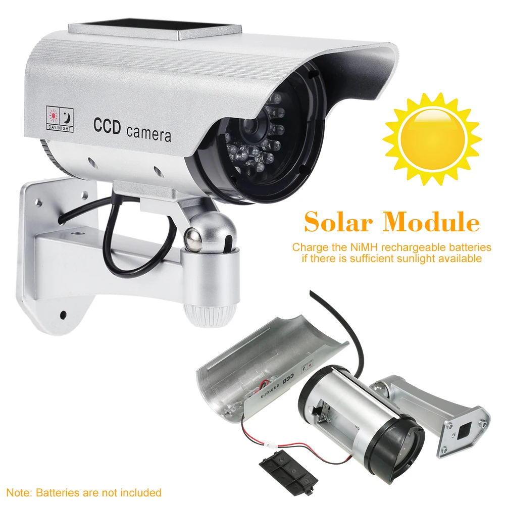 

Indoor Outdoor Simulation Bullet Camera Solar Powered Fake Dummy Rainproof Security System with LED light