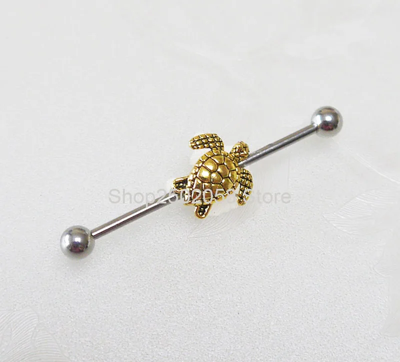 

2pcs Cute turtle Industrial Barbell - Tortoise earring - Industrial Piercing Jewelry