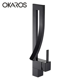 

OKAROS Waterfall Bathroom Basin Faucet Single Hole Unique Bathroom Faucet Single Handle Vessel Sink Mixer Tap Torneira M062