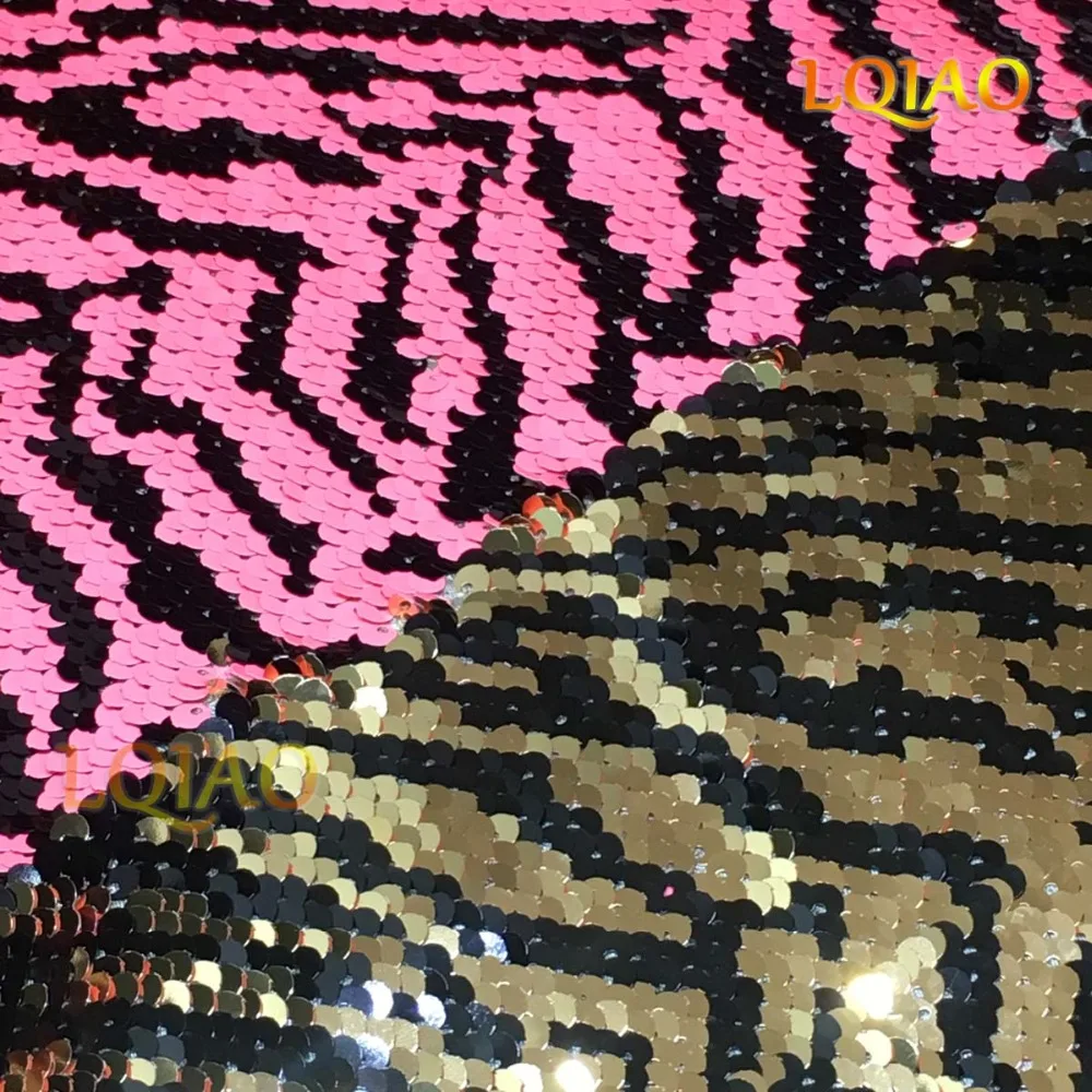 Zebra Light Pink Gold Reversible Sequin Fabric 04