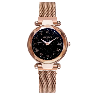 Брендовые модные Звездные женские часы римские цифры Циферблат сетка магнитная пряжка женские кварцевые часы на запястье часы женские часы# W - Цвет: Розовый
