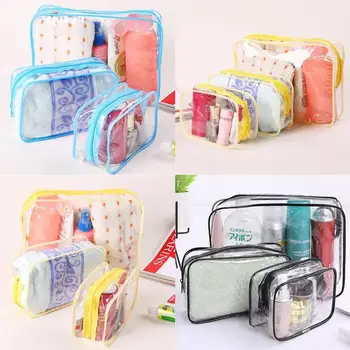 

3 Sizes Set Waterproof Transparent PVC Bath Cosmetic Bag Women Make Up Jewelry Case Travel Zipper Organizer Toiletry Storage Kit
