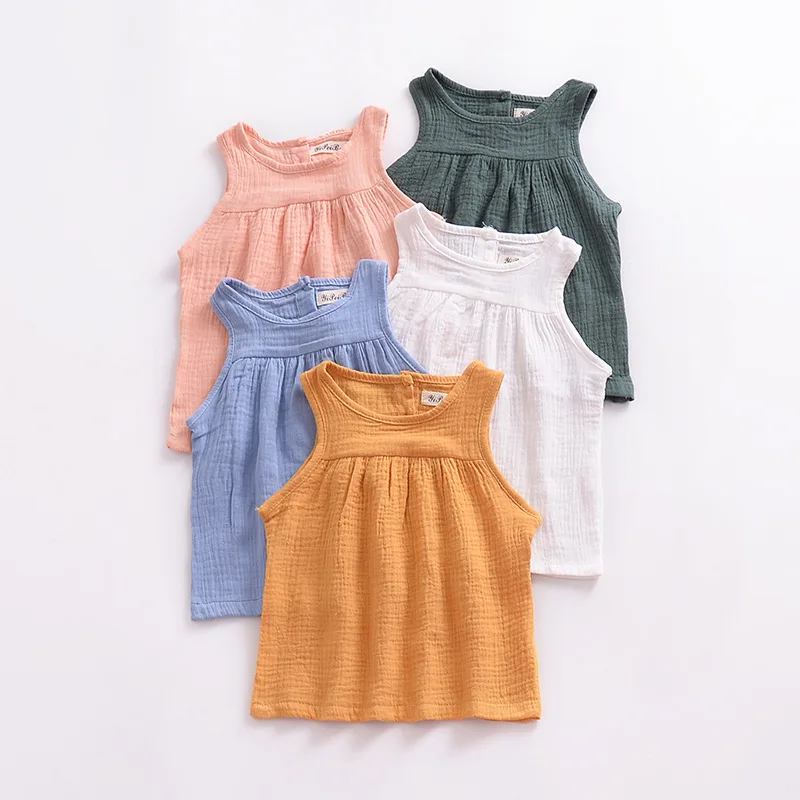 

Five colors baby cotton cheap wholesale girl tops summer hot sell sleeveless Tees