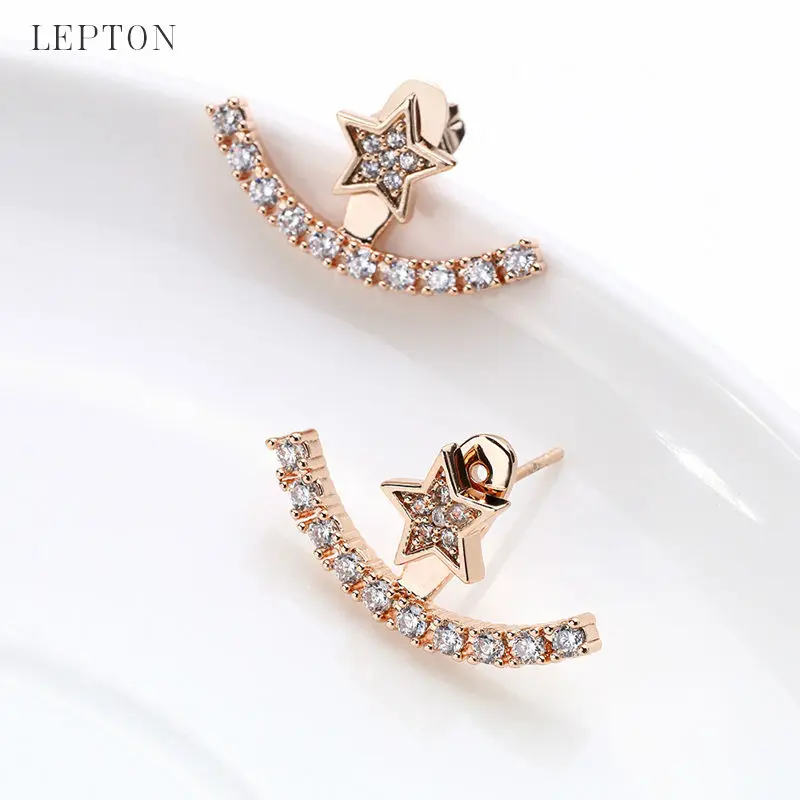 

Lepton Crystal Cuff Earrings For Women Ear Jacket Needle Gold Color Beautiful Star Stud Earrings Girl Gift Fashion Jewelry
