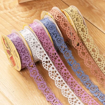 

1pc Gold Powder Flash Lace Tape Decoration DIY Album Hollow Lace Floral Decorative Tape