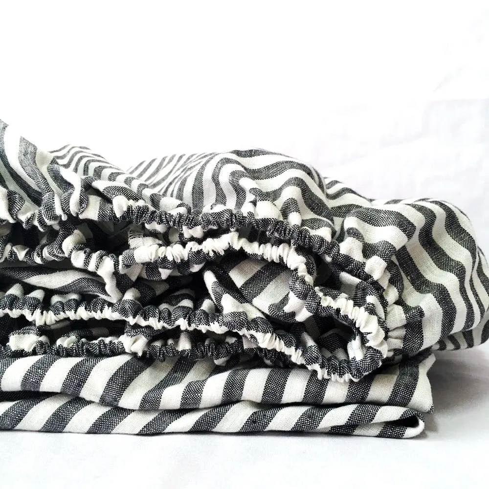 

Navy White Stripe Linen Fitted Sheet 1piece linen Bed Sheet 100% pure flax