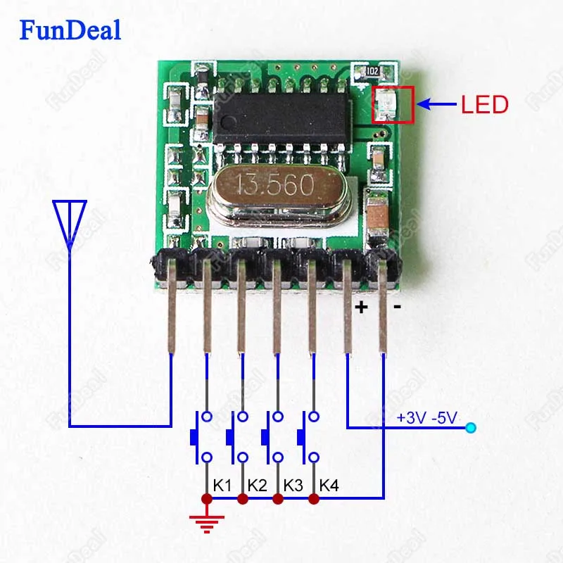 Беспроводной мини Радиочастотный пульт дистанционного управления EV1527 433 МГц