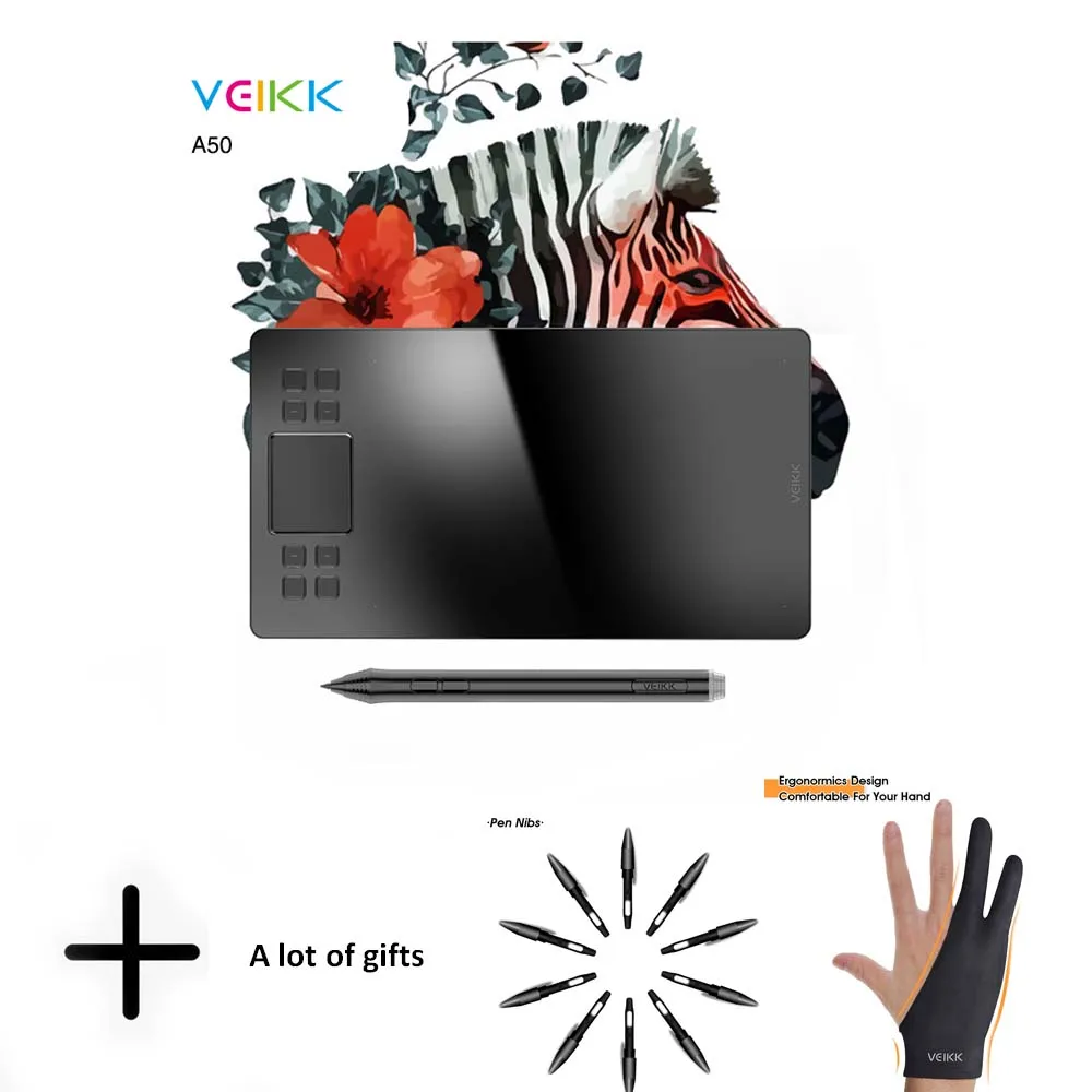  VEIKK A50 Graphics Drawing Tablet with 8192 Pressure Sensitivity(Battery-Free Passive Pen) Digital 