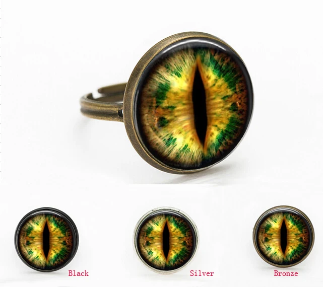 

New green Dragon Cat Eye Fantasy Picture Photo Art glass Cabochon rings gift for send friend adjustable ring handmade 100%