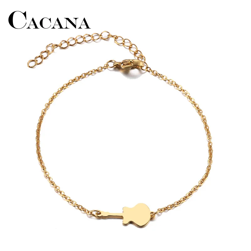 Браслет из нержавеющей стали для мужчин и женщин, с изображением гитары золотистого и серебристого цвета, Pulseira Feminina, ювелирные изделия для влюбленных