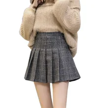 Осень, плиссированные юбки трапециевидной формы с высокой талией, шерстяные клетчатые юбки Harajuku для девочек, школьная мини-юбка в японском стиле