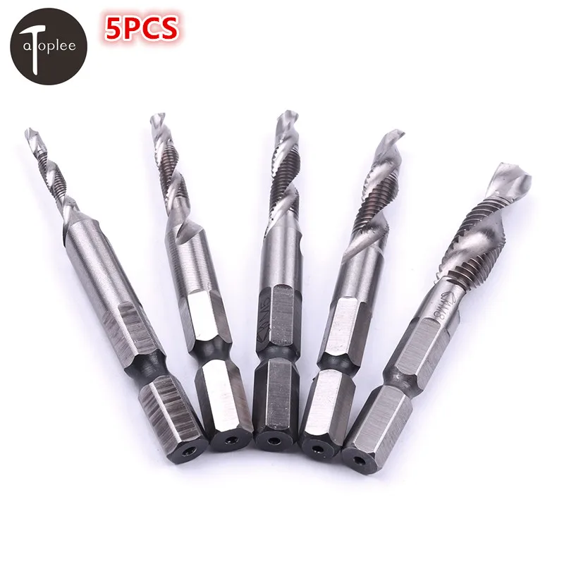 5PCS HSS M3,M4,M5,M6,M8 Combination Drill Tap Bit Deburr Countersink Hex Bit For Stell Screw Tap