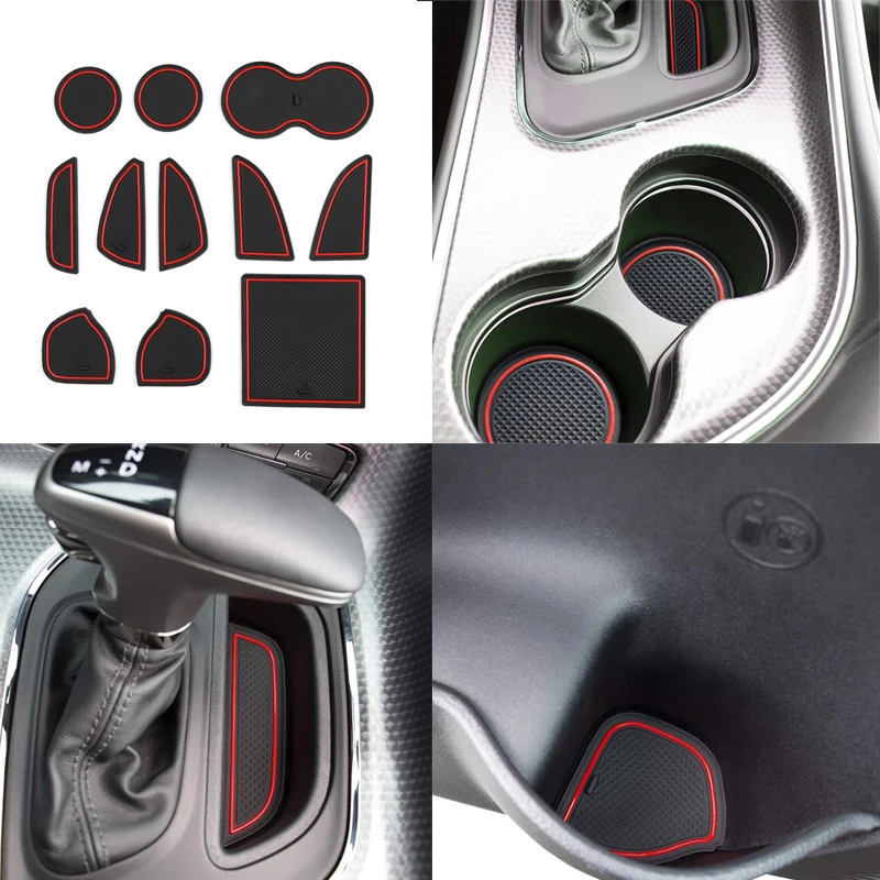 

for Dodge Challenger 2015 Accessories Inner Door Water Cup Pad Armrest Box Slot Mats Red/White Shockproof Mat Car Styling 11Pcs