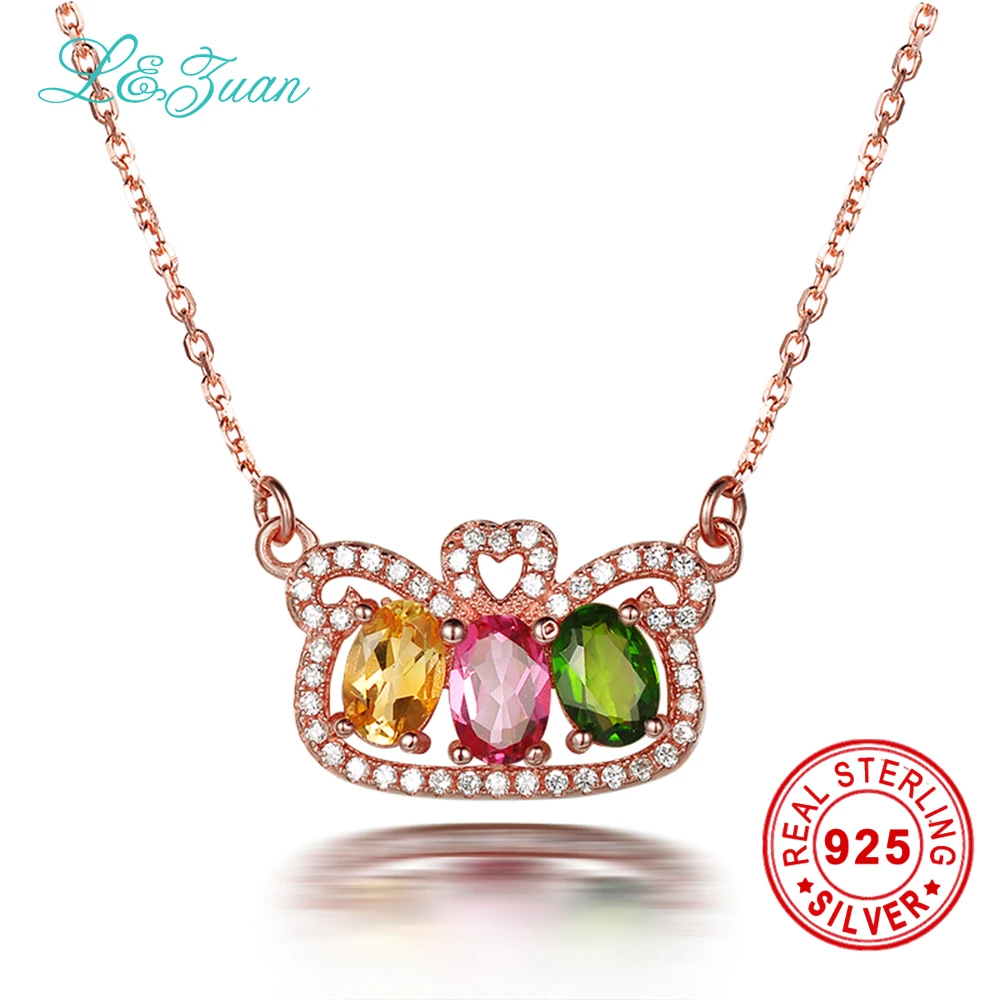 

I&zuan Brand Luxury 925 Sterling Silver Nacklace Natural Colorful Gems Pendant Topaz Malacolite Citrine Imperial Crown Pendants