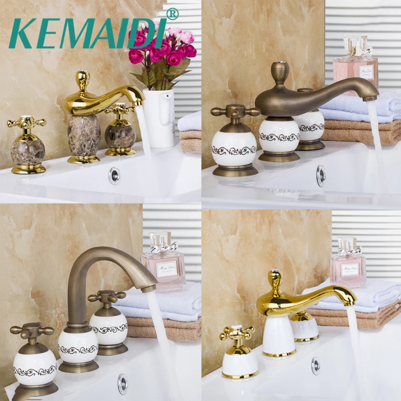 Kemaidi 3 قطع الحمام خلاط صنابير الحمام حوض بالوعة الغرور صنبور مياه الحنفية حمام العتيقة النحاس و الذهب السيراميك و الرخام الطابق الخيالة Kemaidi 3 قطع الحمام خلاط صنابير الحمام حوض بالوعة الغرور صنبور مياه الحنفية حمام العتيقة النحاس و الذهب السيراميك و الرخام الطابق الخيالة