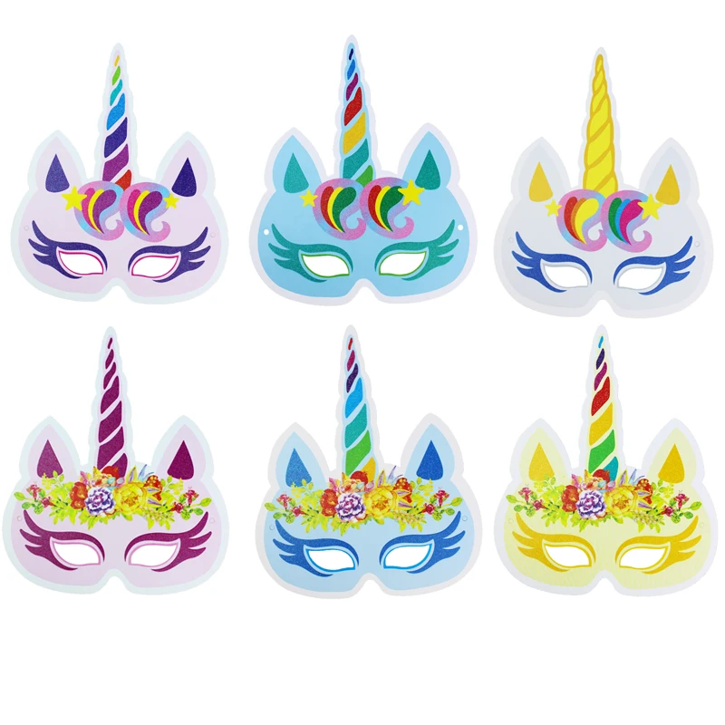

12pcs Rainbow Unicorn Paper Masks Kids Birthday Unicorn Party Favors Wedding Baby Shower Decoration Supplies 23.5*19cm