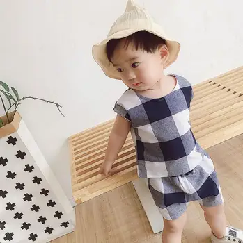 

2019 new boys 2 pcs plaid set vest+shorts fashion summer boys suit 1-6t HY343