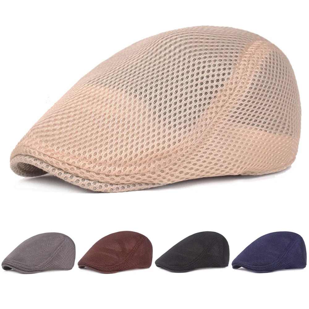 Men’s Golf Newsboy Caps Driving Berets Cap Summer Casual Mesh