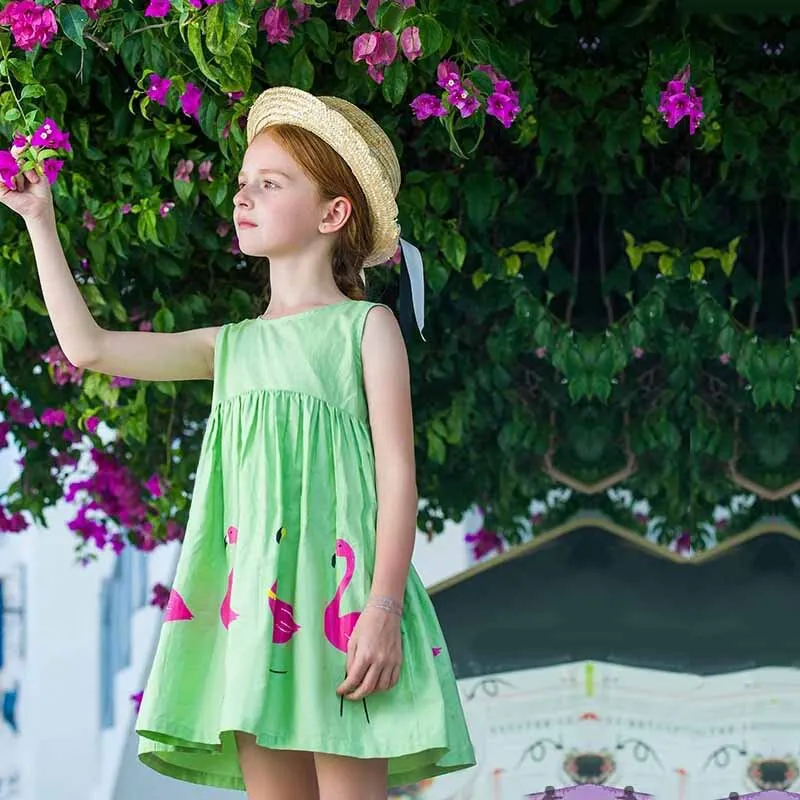 

2019 new girl costume cartoon flamingo print bow child costume girl dress fashion dress