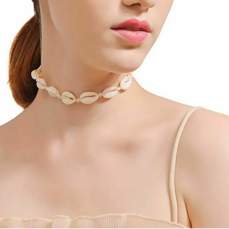 

Bohemian Fashion Black Rope Chain Natural Seashells Necklace Sea Shell Beaded Choker Necklace Beach Jewelry Gifts
