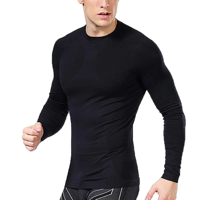 

fitness men long sleeve exercise t shirt men thermal muscle bodybuilding compression tights shirt